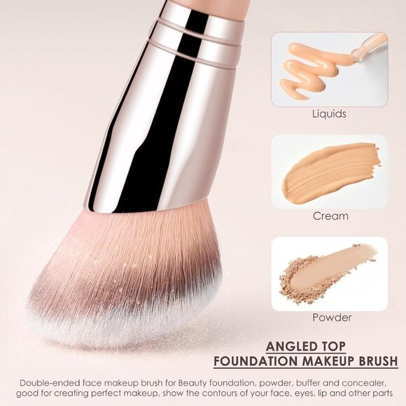 🆕Women Pink Foundation Makeup Brush Angled Top Contour Cosmetics Blush Brush - Picture 2 of 7